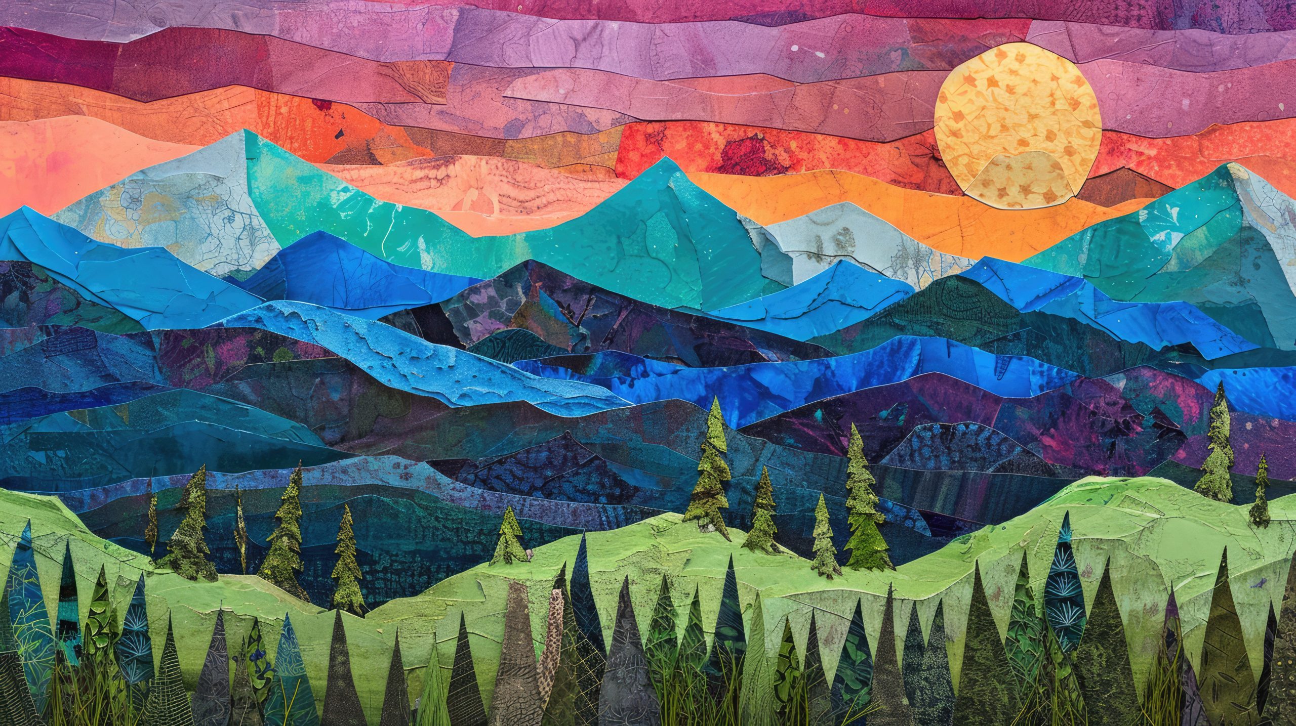 Mountain landscape made of torn paper