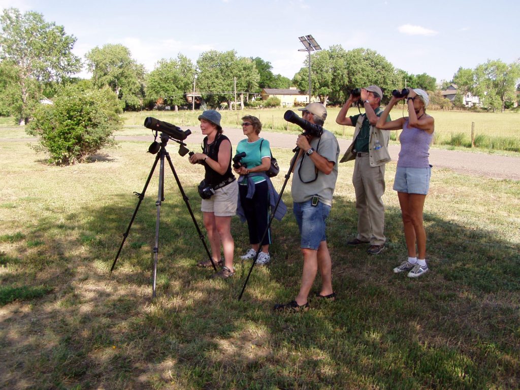 Bird watchers with naturalist